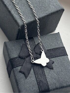 Dainty Butterfly Necklace White Gold Plated Minimalist Layering Chain